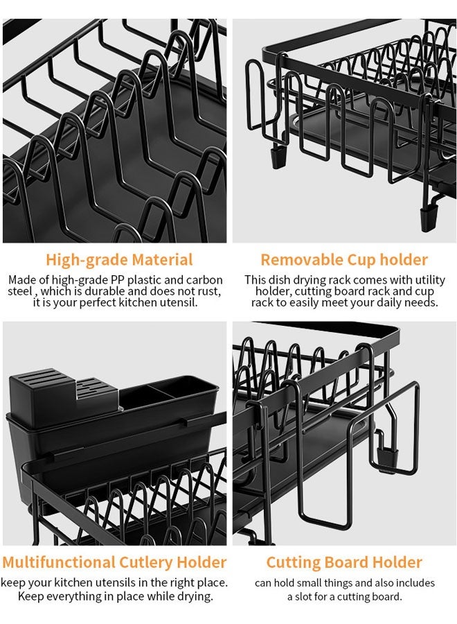Dish Drying Rack for Kitchen, Dish Drying Rack, Dish Rack Dish Drying Stand,Large Extendable Dish Rack, Multifunctional Adjustable Dish Dryer Drainer,Stainless Steel Dish Strainer with Utensil Holder, Black - Image 5
